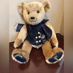 Harrods 2000 Millennium Bear Plush with Navy Velvet Vest tags attached